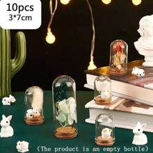 10入組鐘形玻璃瓶,帶軟木底座的玻璃鐘展示罐,裝飾用的玻璃瓶子,用於乾花存儲的展示櫃,家庭聖誕派對禮物裝飾,透明玻璃球罩與軟木底座,為娃娃屋、乾花展示和容器裝飾提供方便 - 無色 - 查看 1