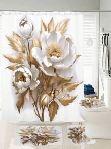 1pc Flower Printed Digital Pattern Bath Curtain Or Floor Mat - Multicolor - View 1