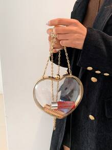 Mini Fashionable Casual Simple Geometric Shaped Transparent Pvc Heart Shaped Chain Clasp Lock Shoulder Bag Valentines - Clear - View 7