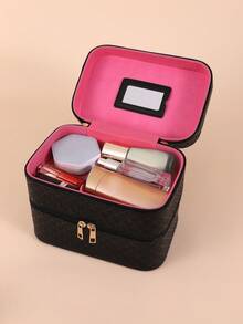 Large Capacity Black Pearl Double-layer Makeup Organizer - Black - View 2