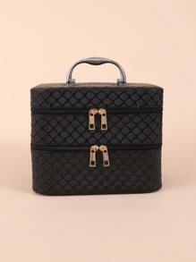 Large Capacity Black Pearl Double-layer Makeup Organizer - Black - View 1