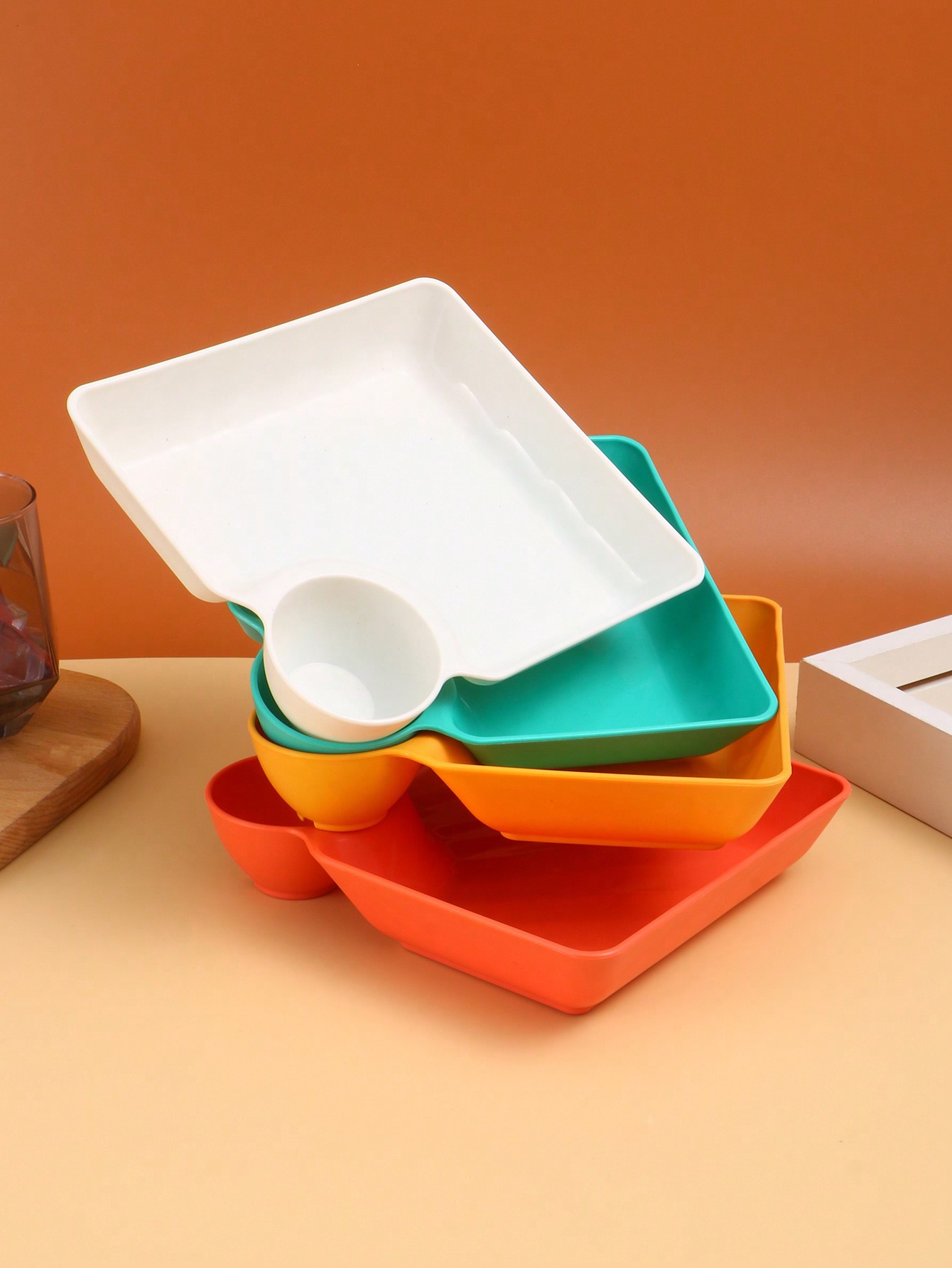 4 قطع/5 قطع صحون بلاستيكية لتقديم صلصات الغمس الخا...