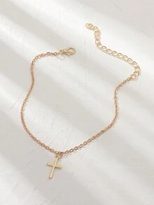 1入復古風格合金十字裝飾女款腳鏈,日常佩戴 - 金黃色 - 查看 2