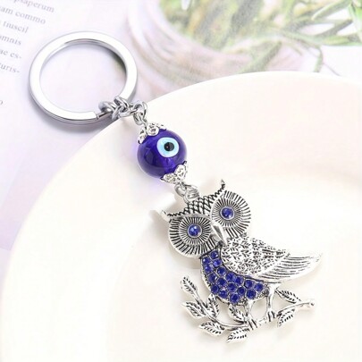 Party 1pc Lucky Blue Evil Eye Owl Keychain For Men And Women - Rhinestone Bag And Car Key Chain Pendant Jewelry Gift Car Accessories Bag Charm Backpack For School Cute Goth Y2k Bag Accessories Lanyards With Id Holder Car Accessories Bag Charms Christmas