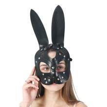 1PC Women Black PU Leather Cosplay Mask Rabbit Ear Blindfold Bunny Girl Mask Roleplay Party Costume - Black - View 4