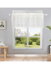 米白色半透明窗簾,簾頭掛孔設計,配有活力流蘇,適用於客廳、浴室、臥室等地,長度17英寸 - 米色 - 查看 10