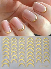 2pcs French Manicure Sticker Y2K Metal Stripe Design Rose Gold Waved Lines Adhesive Sliders Decals Decoration Tips Nail Stickers DIY - Multicolor - View 4
