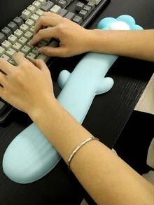 1pc Flower Design Silicone Keyboard Wrist Rest Mouse Pad For Girls And Boys - Blue - View 1