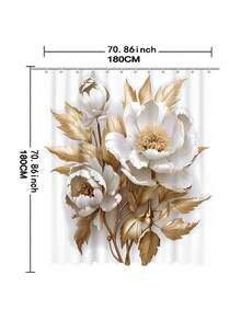 1pc Flower Printed Digital Pattern Bath Curtain Or Floor Mat - Multicolor - View 7