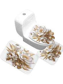 1pc Flower Printed Digital Pattern Bath Curtain Or Floor Mat - Multicolor - View 9