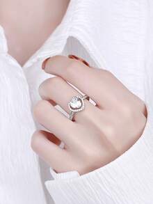 1pc Korean Style Heart Shaped Ring For Women, Simple Design With Simulated Morganite, Adjustable Size - Women - View 3