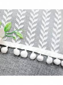 Cafe Curtain With Pompoms, White Valance Wheat Ears Curtains For Window Treatment(150W X ) - White - View 9