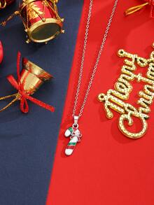 1pc Kids Creative Cute Christmas Candy Cane Shaped Stainless Steel Necklace Suitable For Children Festival Decor Jewelry For Christmas Gift - Multicolor - View 4