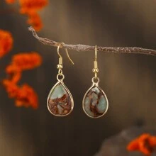 波西米亞風格皇帝石水滴造型耳環,多色與包裝設計,18k鍍金,時尚個性化,絕美禮物,適合女友、家人或節日贈禮 - 耳環 - 查看 11