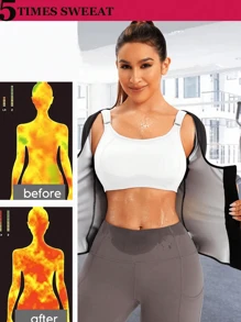 1入女士四季穿著可著用聚酯纖維材料扣環收腹衣,具有胸部支撐和腹部控制設計,非常適合運動 - 黑色 - 查看 3