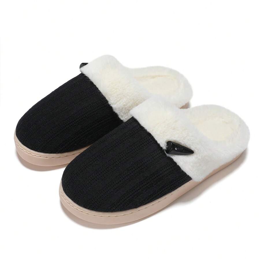 NineCiFun Women's slippers antiskid home cotton slippers memory foam slippers outdoor indoor warm comfortable plush lining bedroom slippers - 黑色 - 查看 1