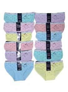 Paquete 12 Piezas Calzón Pantaleta Niña Algodón con Estampado Tallas y Colores Variados, Envío de Modelo al Azar Dependiendo Disponibilidad  Ideal para Negocio - Multicolor - Ver 1