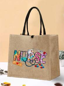1 nurse letter pattern large -capacity lady Totbag - Khaki - View 1