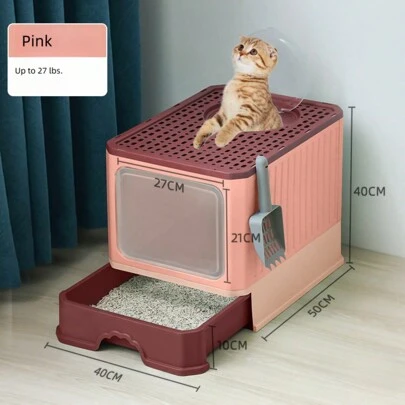 Extra Large Fully Enclosed Cat Litter Box, With Drawer & Top Entrance, Odor-Proof And Splash-Proof (Size:50cm*40cm*40cm)