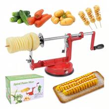 Espiropapas Cortador Profesional de Papas Patatas Fritas en Espiral Manual Acero Resistente con Base Chupon Adherente (Rojo) - Rojo - Ver 1