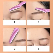 1pc Multicolor Stainless Steel Eyebrow Razor With Handle, Durable & Safe Brow Shaping Tool With Textured Blade - Multicolor - View 3