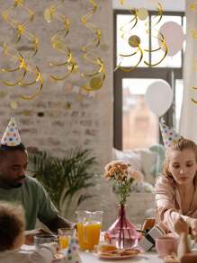 6pcs Hanging Swirl Decorations, Party Spiral Streamers For Ceiling, Weddings, Showers, Birthdays,Christmas - Gold - View 9