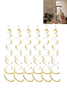 6pcs Hanging Swirl Decorations, Party Spiral Streamers For Ceiling, Weddings, Showers, Birthdays,Christmas - Gold - View 2
