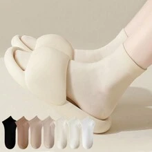 7pairs Women's Socks, Khaki Color Minimalist Style Short Socks - Multicolor - View 1