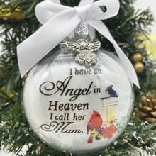 紀念我的母親-天堂裡有天使羽毛裝飾紀念球節日掛飾 - 黑與白 - 查看 1