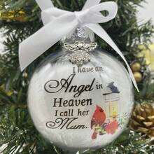 紀念我的母親-天堂裡有天使羽毛裝飾紀念球節日掛飾 - 黑與白 - 查看 3