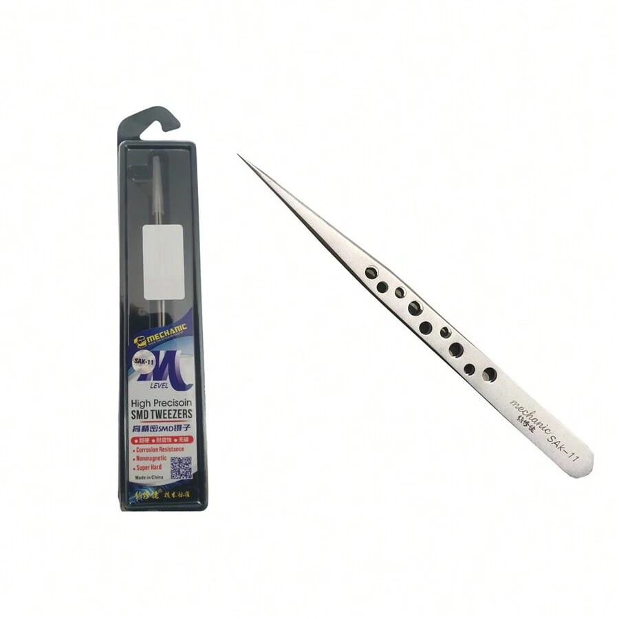 High Precision Antistatic Tweezer, Straight, Mechanic Sak-11 - Silver - View 1
