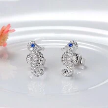 1對925純銀海馬造型耳釘,作為女性日常配飾或禮物 - 海馬 - 查看 4