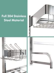 Over Sink Dish Drying Rack, Adjustable (25.6"-35.5") 3 Tier Large Dish Rack Drainer For Kitchen Storage Counter Organizer, Full 304 Stainless Steel Shelf With Utensil Holder And 10 Hooks - Silver - View 3