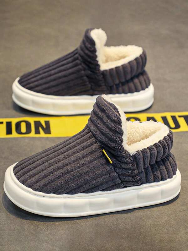 Stivali Da Neve Da Uomo Invernali - Pantofole In Peluche Calde Imbottite Con Aumento Di Altezza Scarpe Antiscivolo Resistenti Al Freddo, Nere