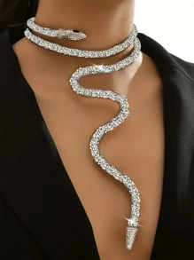 1條歐美風格獨特的多層旋紋頸套,夜店蛇皮頸鍊,鑲有鑽石點綴 - 蛇項圈 - 查看 4