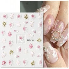 1片啞光花朵指甲貼紙 5d浮雕指甲藝術貼花,用於修指甲裝飾 - 彩色 - 查看 1