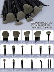MAANGE 17件套专业化妆刷套装，柔软刷毛，方便携带，包含粉底刷、眼影刷、眉刷等，旅行必备。这款化妆刷套装包含各种化妆工具，是理想的化妆礼品套装。 - 黑色 - 查看 4