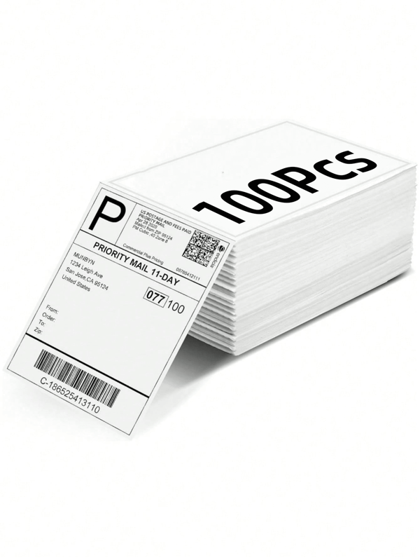 1 Pacote De 100pcs Papel De Etiqueta Autocolante Térmica, Impermeável E À Prova De Óleo, 100x150mm