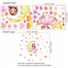 可愛的月亮女孩和心形牆貼紙,藝術牆貼,可拆卸的乙烯基牆貼,適用於兒童房,客廳,臥室的裝飾 - 綠色 - 查看 10