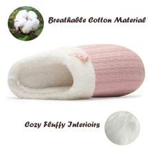 NineCiFun Women's slippers antiskid home cotton slippers memory foam slippers outdoor indoor warm comfortable plush lining bedroom slippers - 粉色 - 查看 6