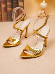 Ladies' Gold American Style Stiletto Heeled Sandals For Glamorous Parties And Dates - Gold - View 1
