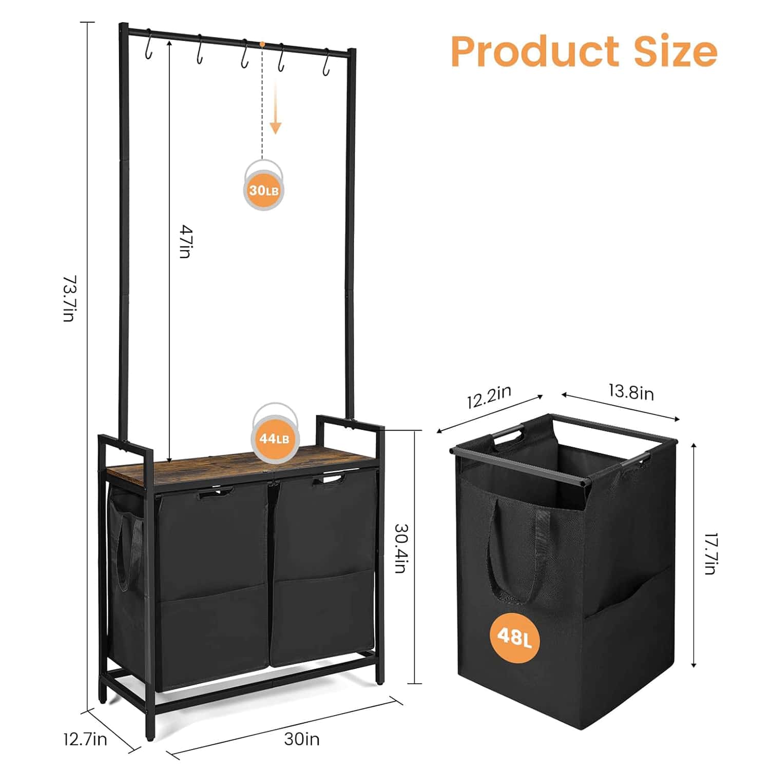 Laundry Sorter with Hanging Bar, Laundry Hamper 2 Section with Shelf