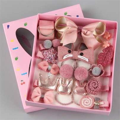 18pcs Girls Cute Hair Accessory Gift Set, Hair Clips, Hair Ties, Storage Bag, For Daily Use (Hairclips & Scrunchies Styles Randomly Distributed)