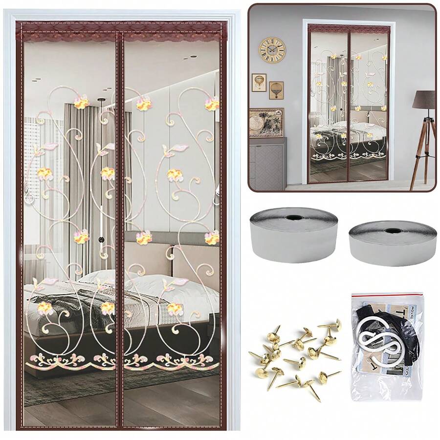 Magnetic Curtain, Magnetic Screen Door, Fly Screen Door Curtain With Magnets And Full Frame Tapes, Magnetic Door Curtain, Magnetic Fly Screen Curtain - 芥末黃 - 查看 1