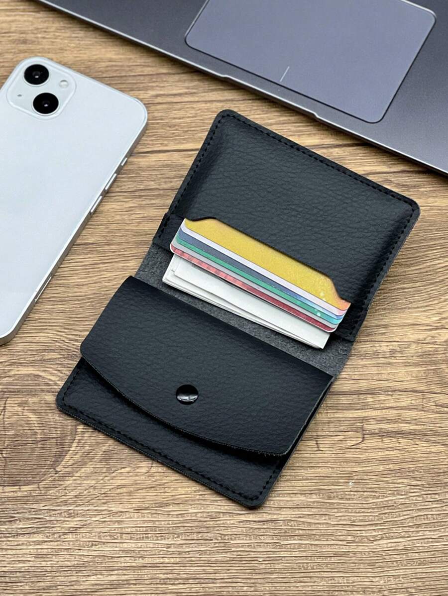 簡約超薄黑色零錢包由超纖維皮革和超柔軟製成,便攜,男士和女士多功能卡和零錢包,信用卡錢包 - 黑色 - 查看 1