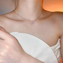1pc Ins Style Minimalist Shell & Moon Pendant Necklace, High-end Clavicle Chain, New Sweet Jewelry For Women's Everyday Wear And Festival Gift - Rose Gold - View 5