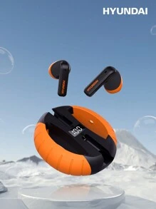 HYUNDAI Bluetooth Earphone In-Ear Passive Noise-Proof Hi-Fi Calling Music Time Display Auto-Pause Wireless Headphones - Orange - View 10