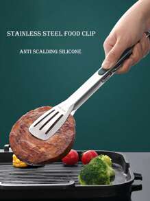 1pc Stainless Steel Food Tongs, Restaurant Bbq Clip, Kitchen Triple Row Steak Food Clip, Grill Tongs Baking Tools For Bread Cake Bbq - Green - View 2