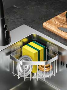 1入組掛式廚房籃子海綿架水槽盒子排水架無需鑽孔儲物架 - 黑色 - 查看 4