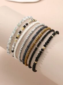 8件套女孩珍珠串珠字母手链套装 - 彩色 - 查看 1